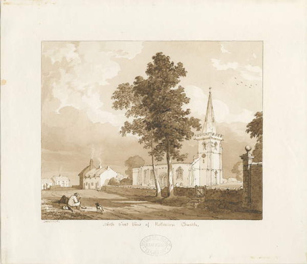 Detail of Rolleston Church: red-sepia drawing, 1836 by Thomas Peploe Wood
