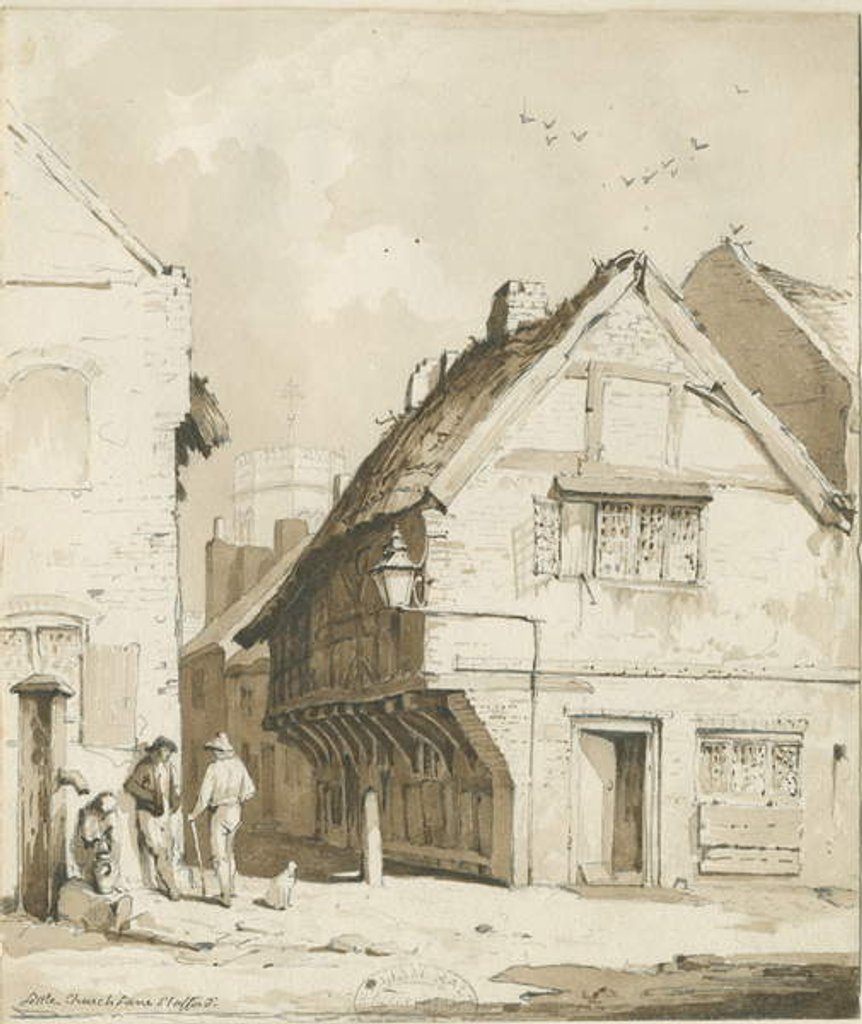 Detail of Stafford - Little Church Lane: sepia drawing, nd [c 1837] by Thomas Peploe Wood