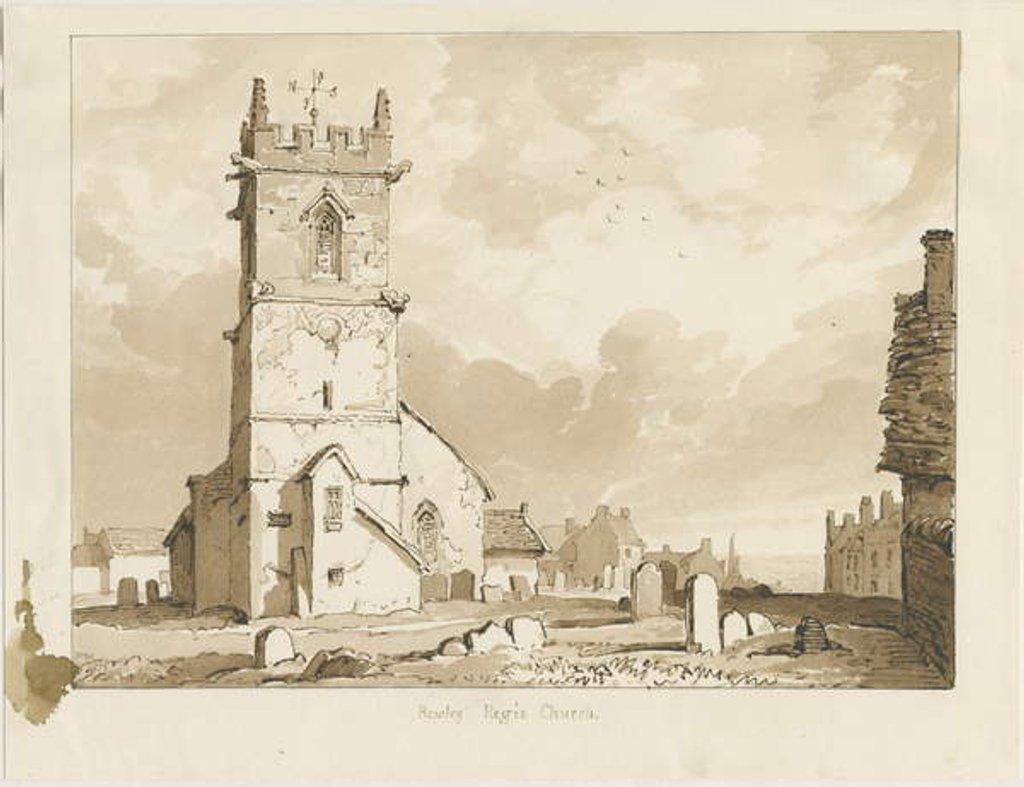 Detail of Rowley Regis Church: sepia drawing, 1837 by Thomas Peploe Wood