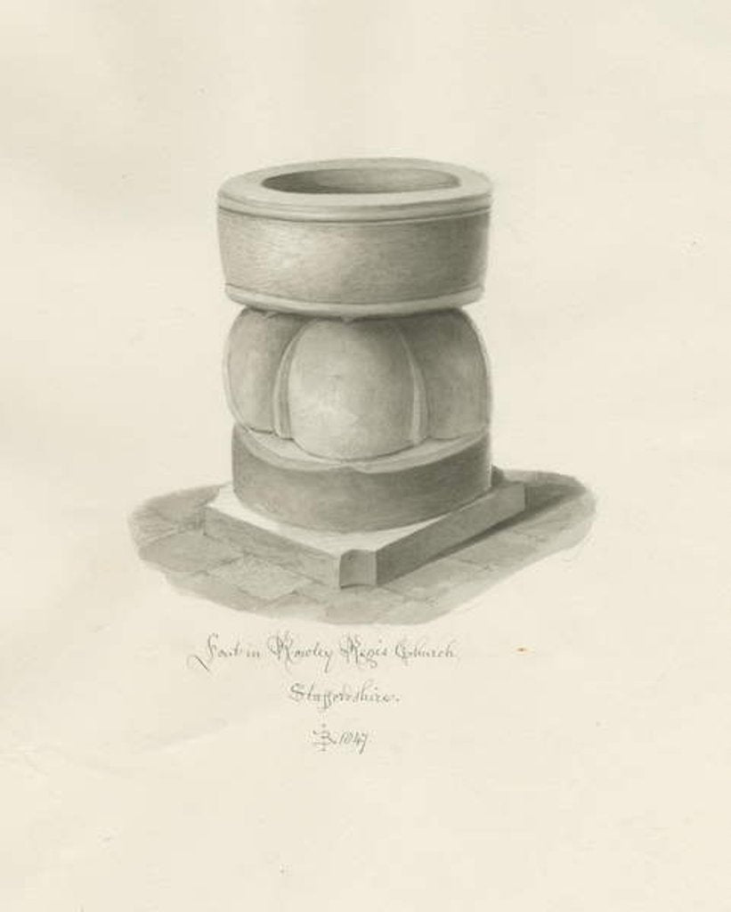 Detail of Font in Rowley Regis Church: sepia drawing, 1847 by John Buckler
