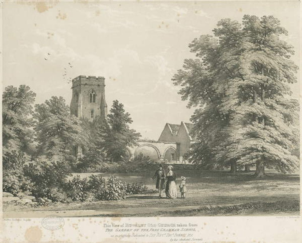 Detail of Rugeley Church: engraving by Charles Joseph Hullmandel