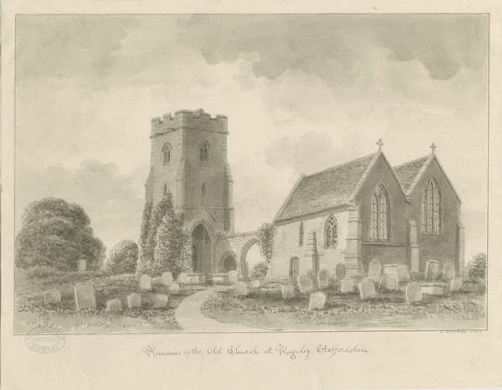 Detail of Rugeley Church: sepia drawing, 1842 by John Buckler