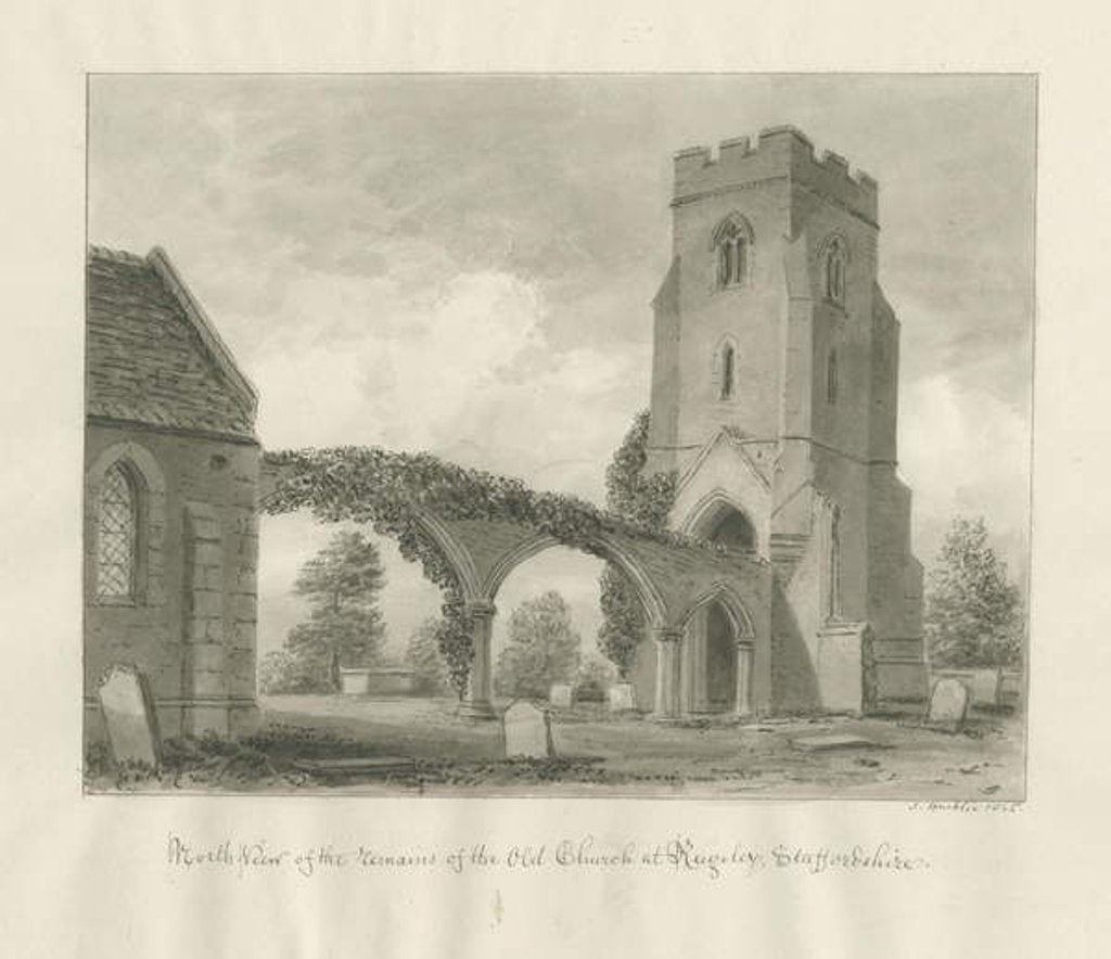 Detail of Rugeley Church: sepia drawing, 1845 by John Buckler