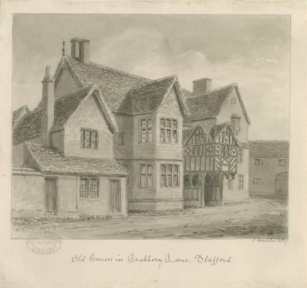 Detail of Stafford - Old Houses in Crabbery Lane: sepia drawing, 1837 by John Buckler