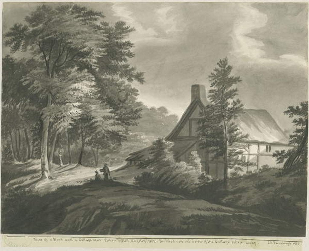 Detail of Rugeley - Cottage near Etchinghill: dark sepia wash drawing, 1835 by John Robert Fernyhough