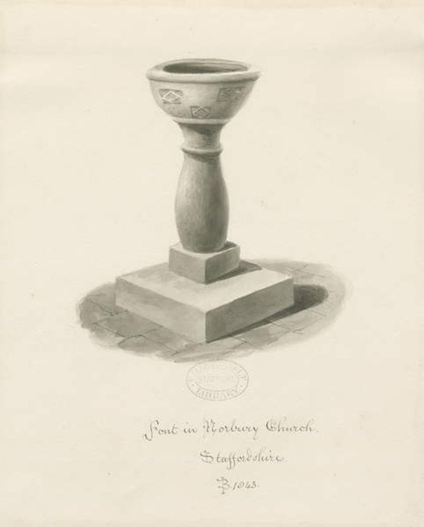 Detail of Font in Norbury Church by John Buckler