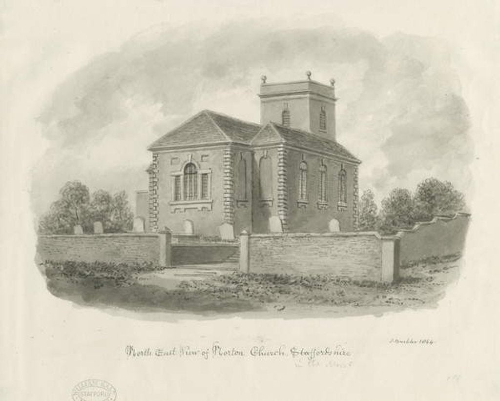 Detail of Norton-in-the-Moors Church: sepia wash drawing, 1844 by John Buckler