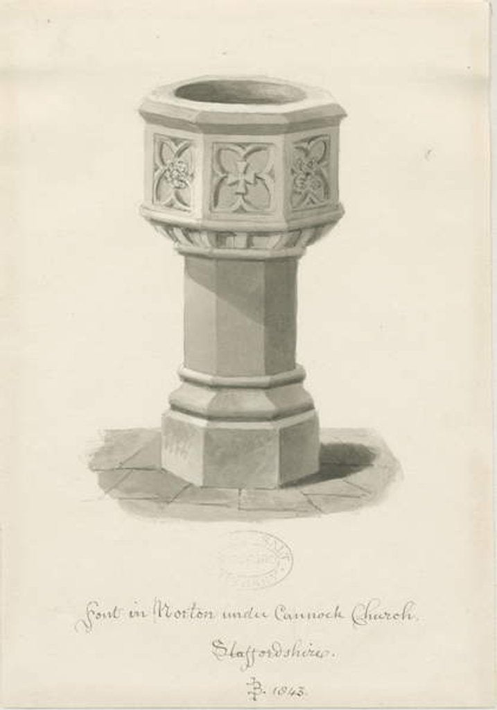 Detail of Font in Norton Canes Church by John Buckler