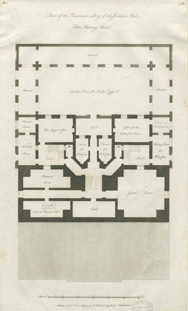 Detail of Stafford - Plan of Basement Story of Shire Hall: engraving, nd [1794-1798] by John Harvey