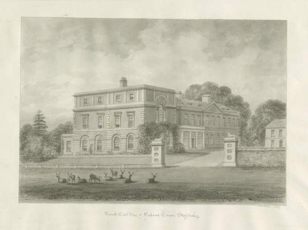 Detail of Okeover Hall: sepia wash drawing, 1847 by John Buckler