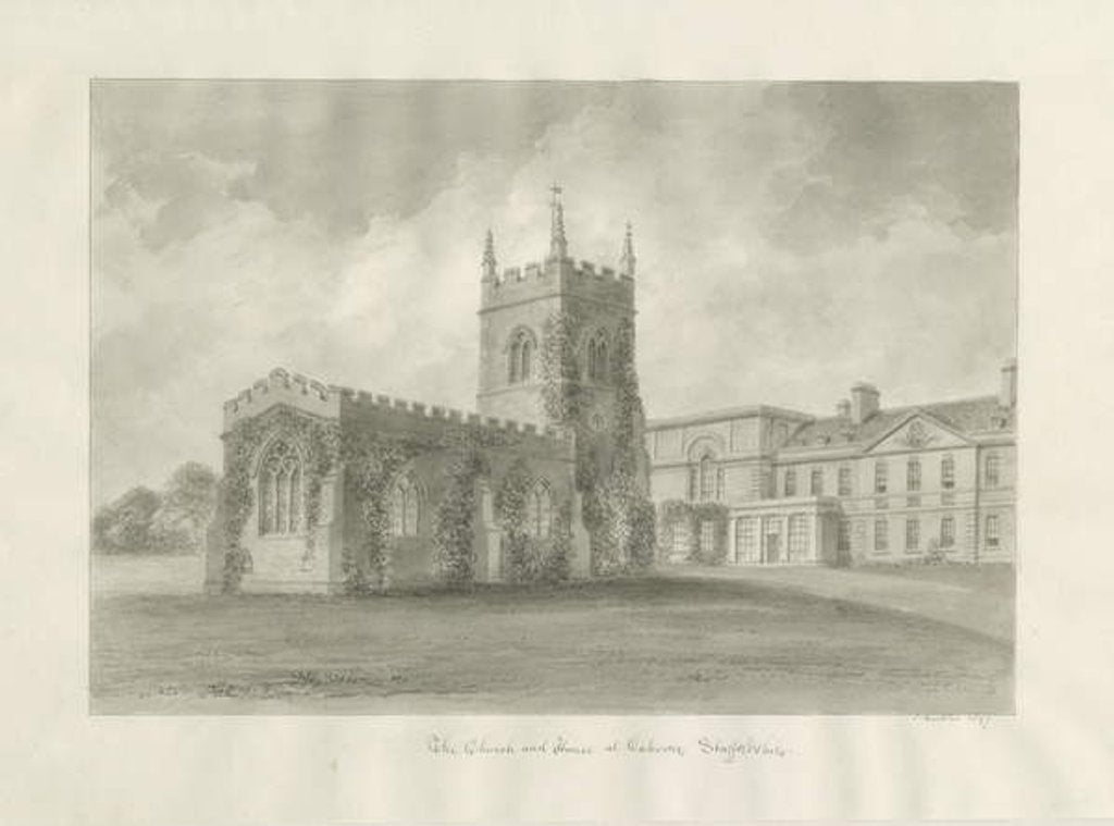 Detail of Okeover Church - 'All Saints': sepia wash drawing, 1847 by John Buckler