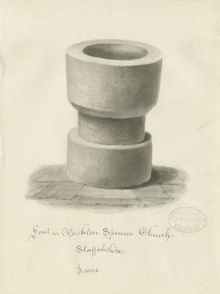 Detail of Font in Rushton Spencer Church, 1844 by John Buckler