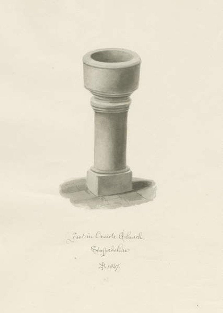 Detail of Font in Onecote Church by John Buckler