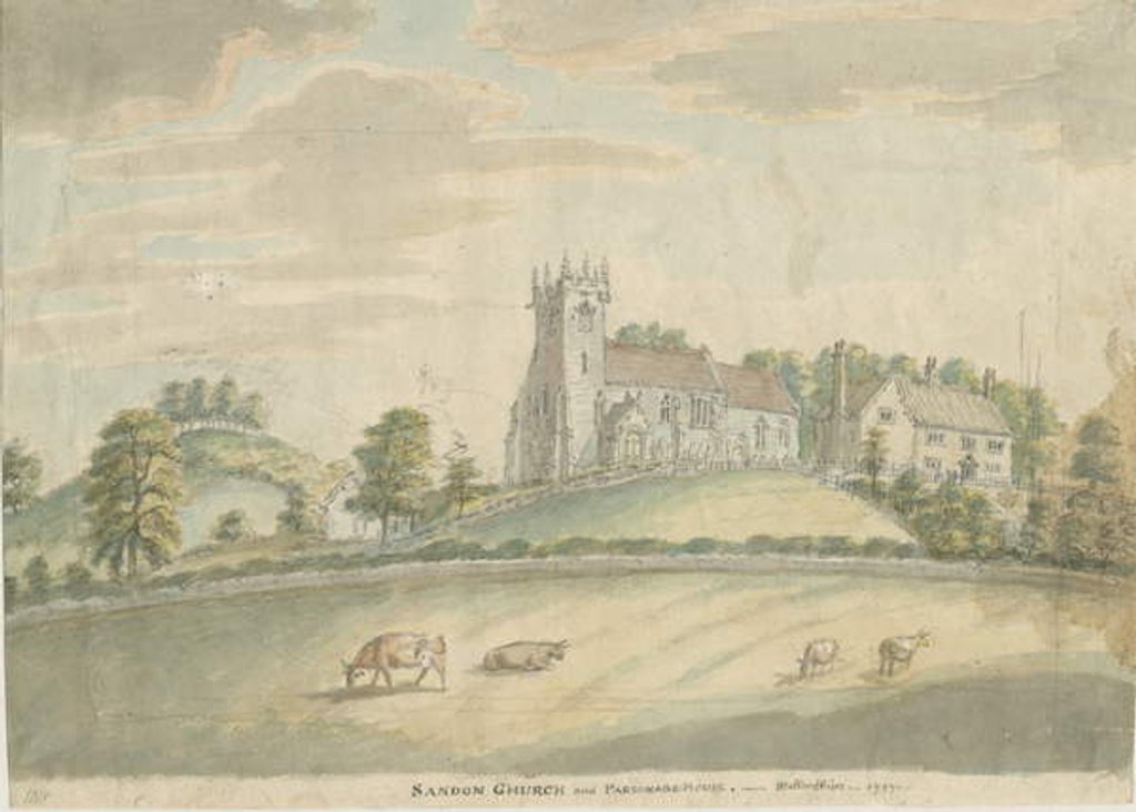 Detail of Sandon Church and Parsonage by School English