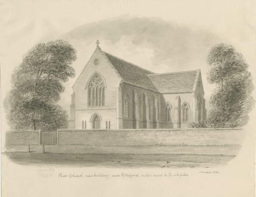 Detail of Stafford - St. Paul's Church, Forebridge: sepia wash drawing, 1842 by John Buckler