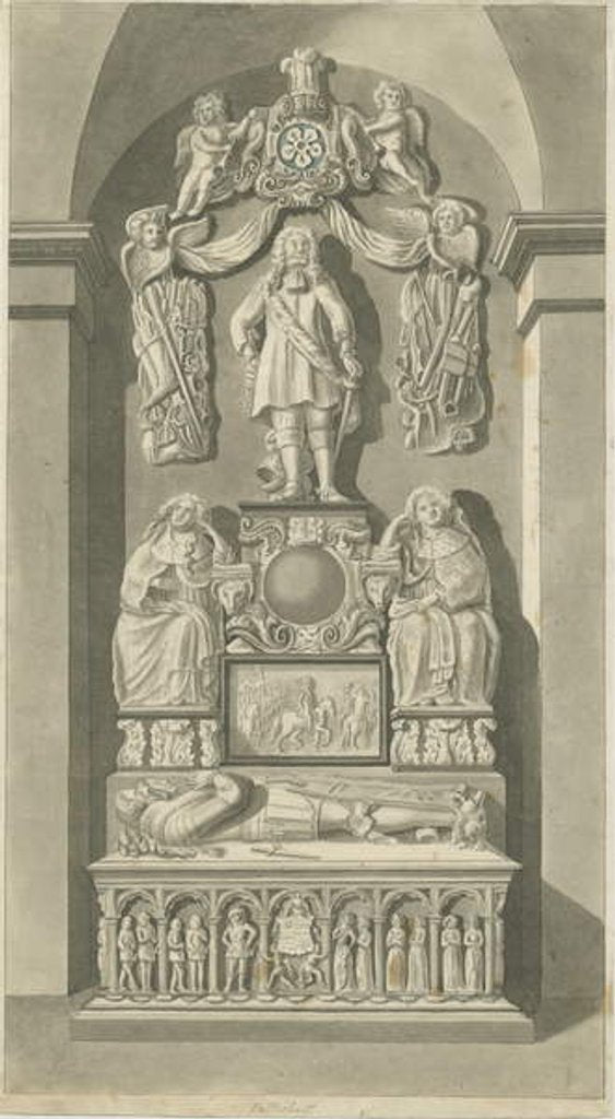 Detail of Interior of Patshull Church - Astley tombs: sepia drawing, nd [late 18th cent] by T Carter