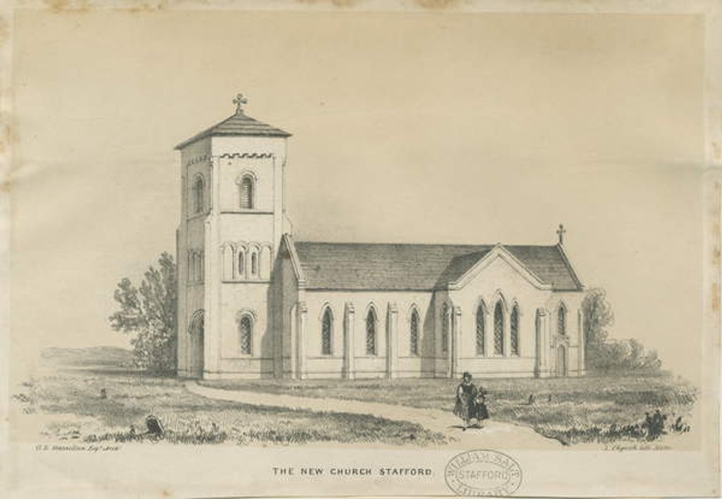 Detail of Stafford - Christ Church: tinted lithograph by George E. Hamilton