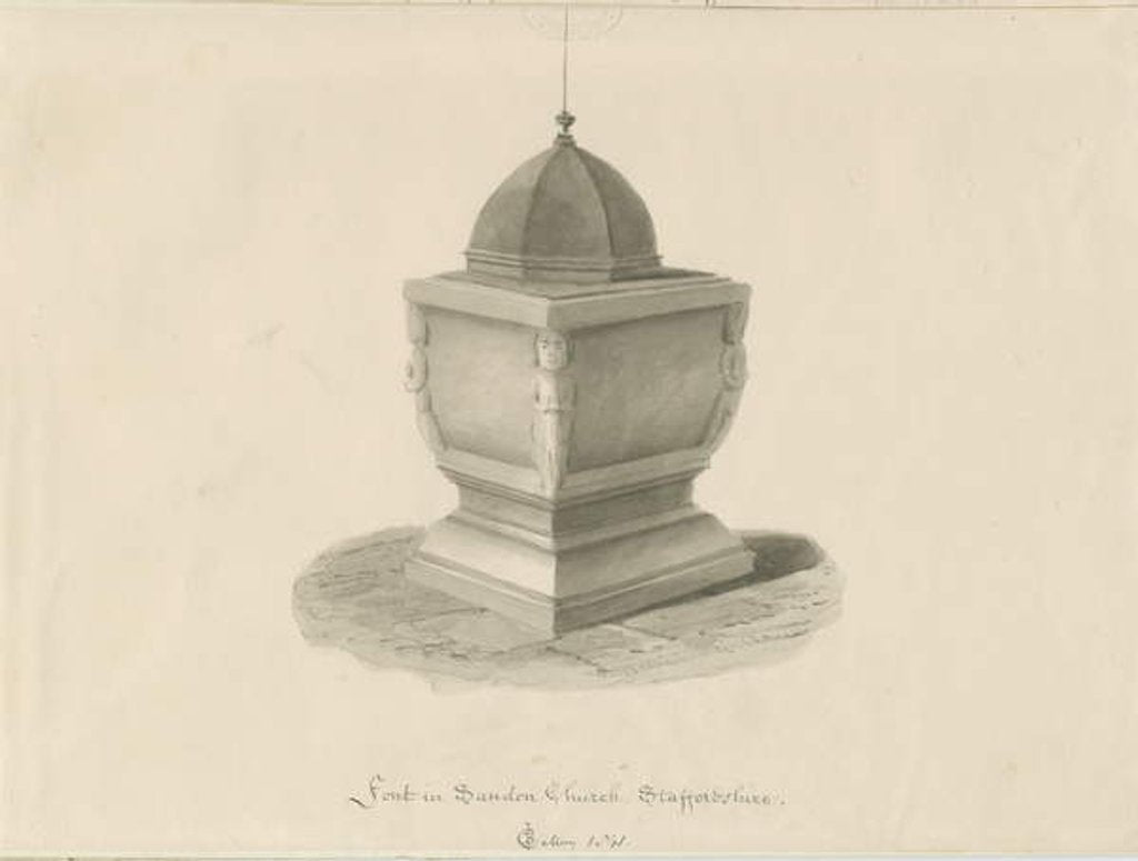 Detail of Font in Sandon Church by John Chessell Buckler