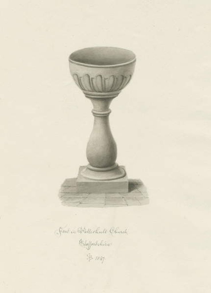 Detail of Font in Patshull Church: sepia drawing, 1847 by John Buckler