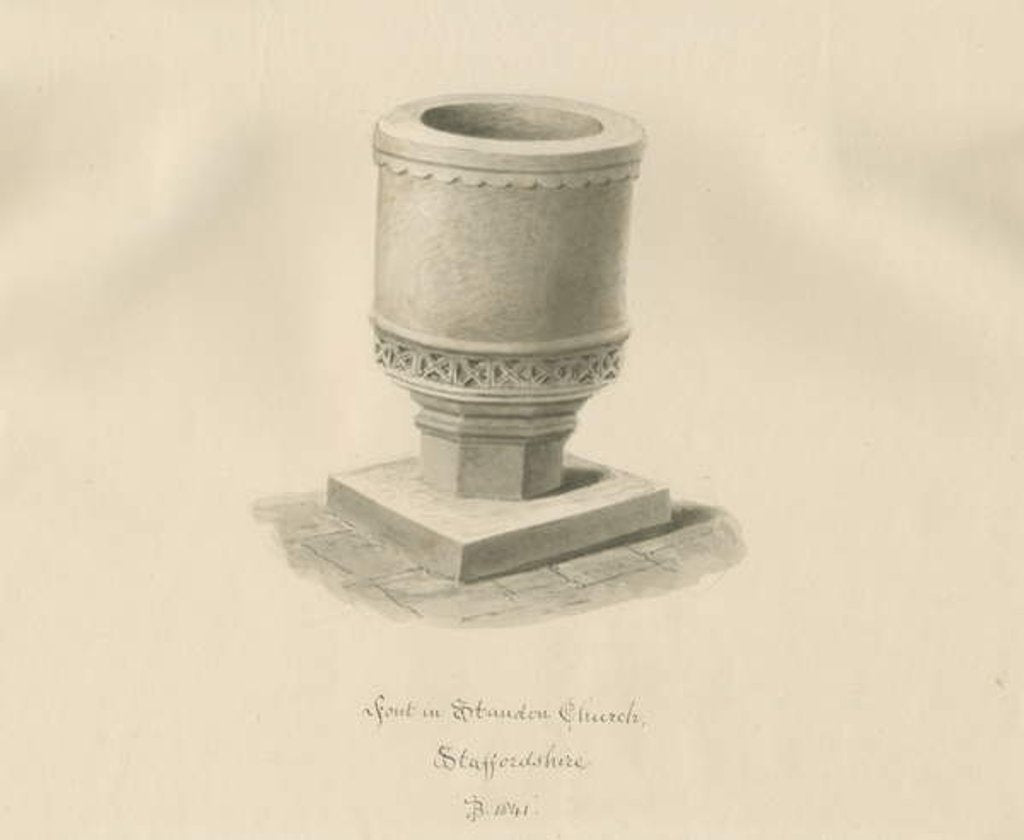 Detail of Font in Standon Church by John Buckler