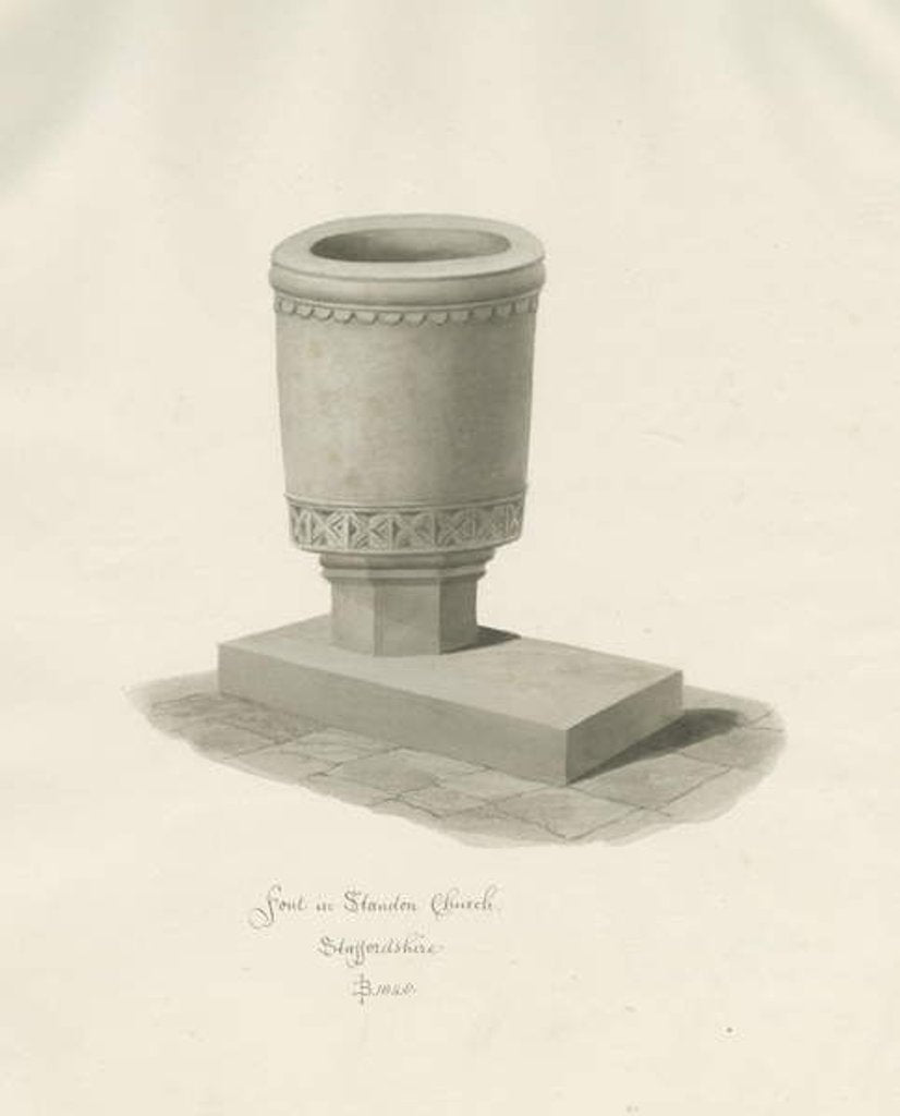 Detail of Font in Standon Church by John Buckler