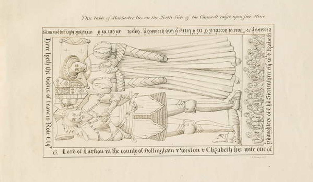 Detail of Standon Church - Tomb of Francis Rose: pen drawing by John Robert Fernyhough