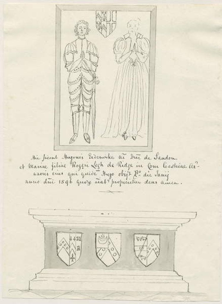 Detail of Sandon Church - Tomb of Hugh Erdeswicke and Mary [Legh] by School English