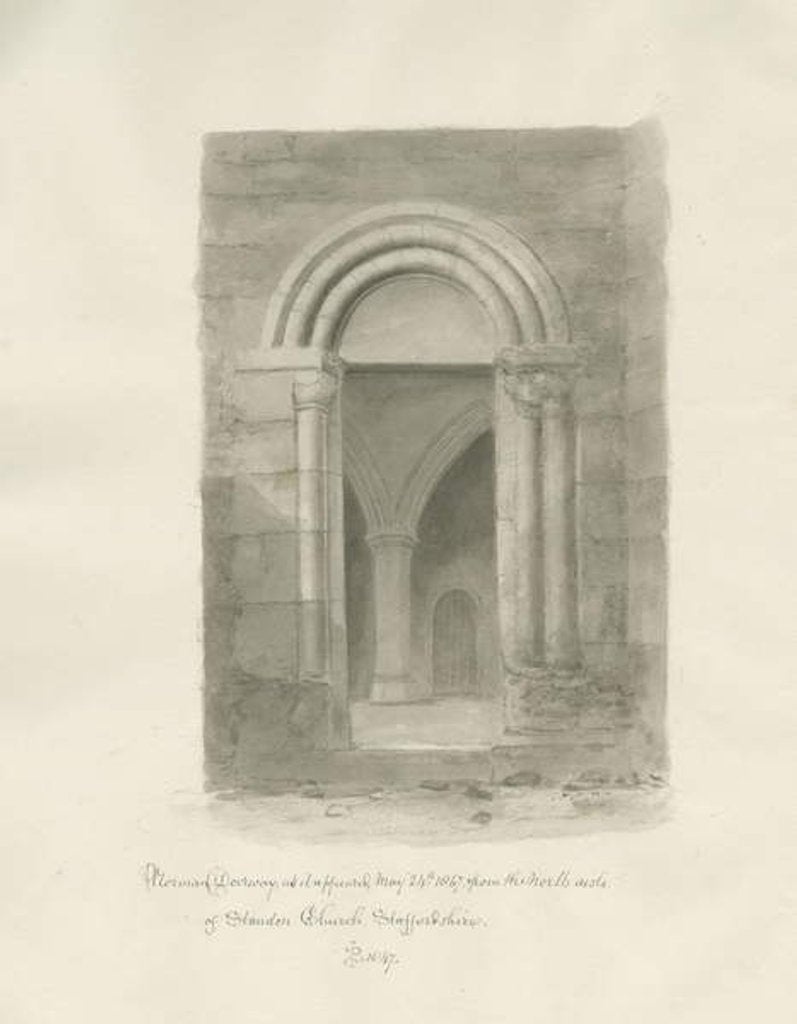 Detail of Interior of Standon Church: sepia drawing, 24 May 1847 by John Buckler