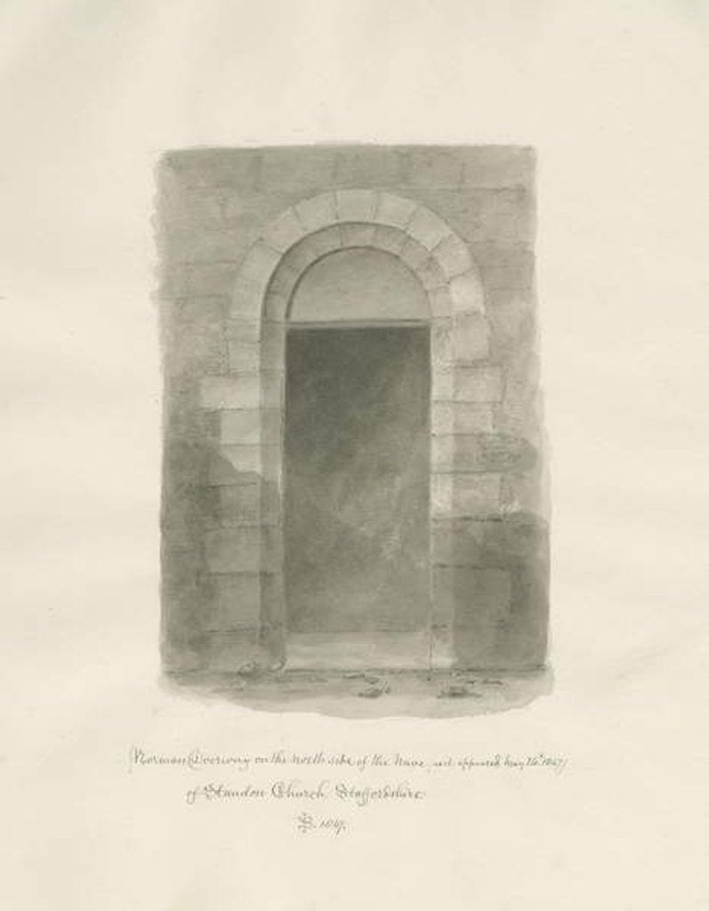 Detail of Interior of Standon Church: sepia drawing, 24 May 1847 by John Buckler