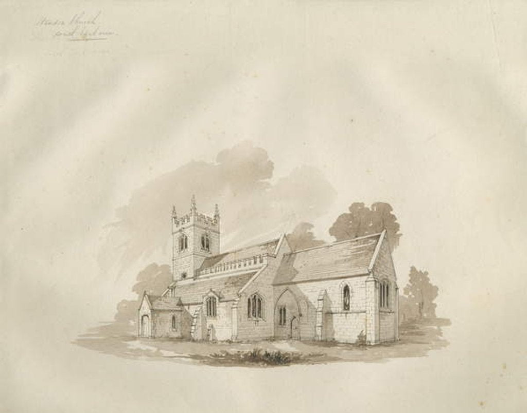 Detail of Standon Church: pen and ink drawing by School English