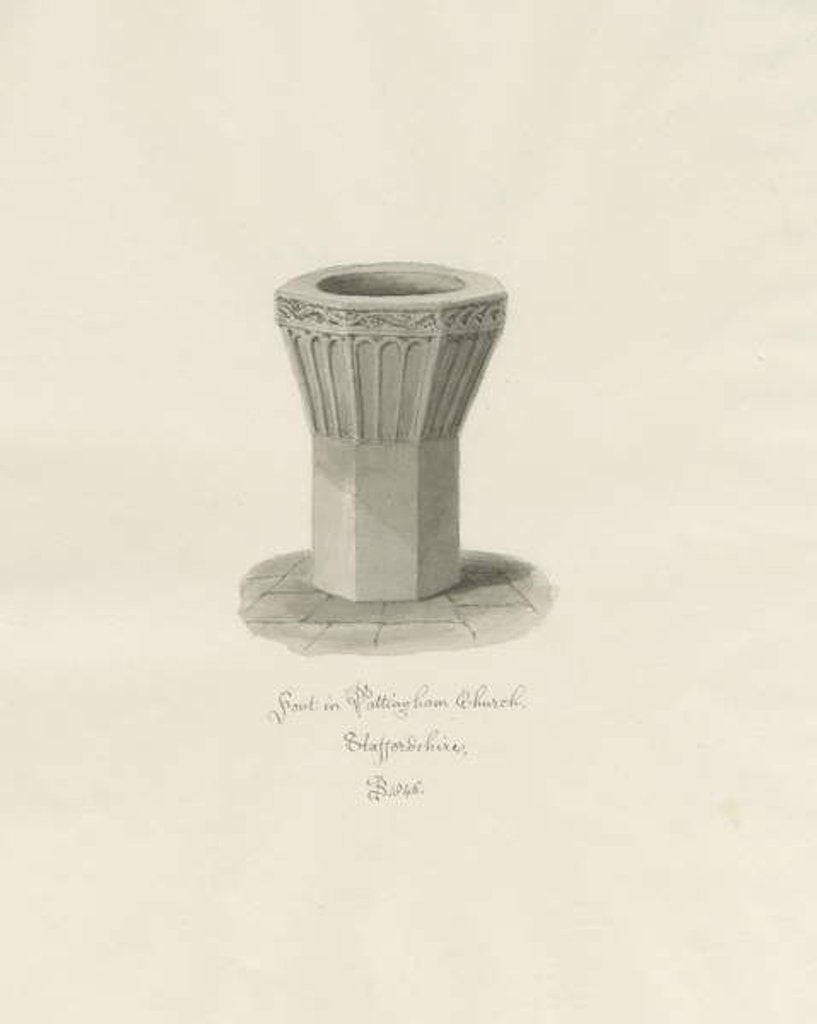 Detail of Font in Pattingham Church: sepia wash drawing, 1846 by John Buckler