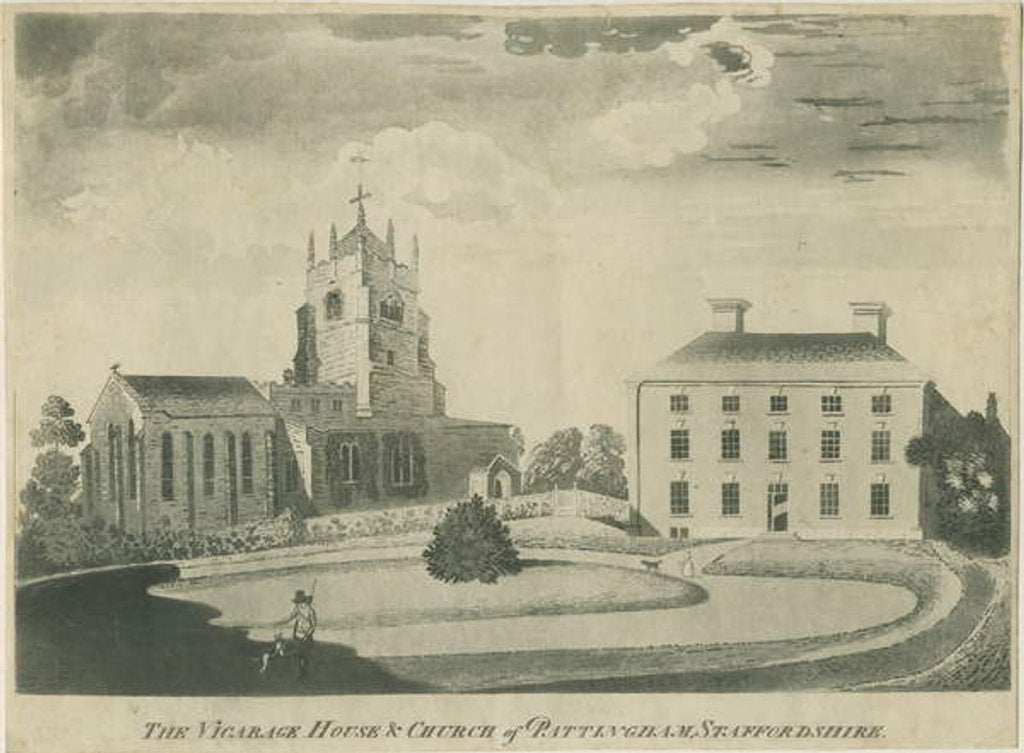 Detail of Pattingham Church and Vicarage House: aquatint engraving by School English