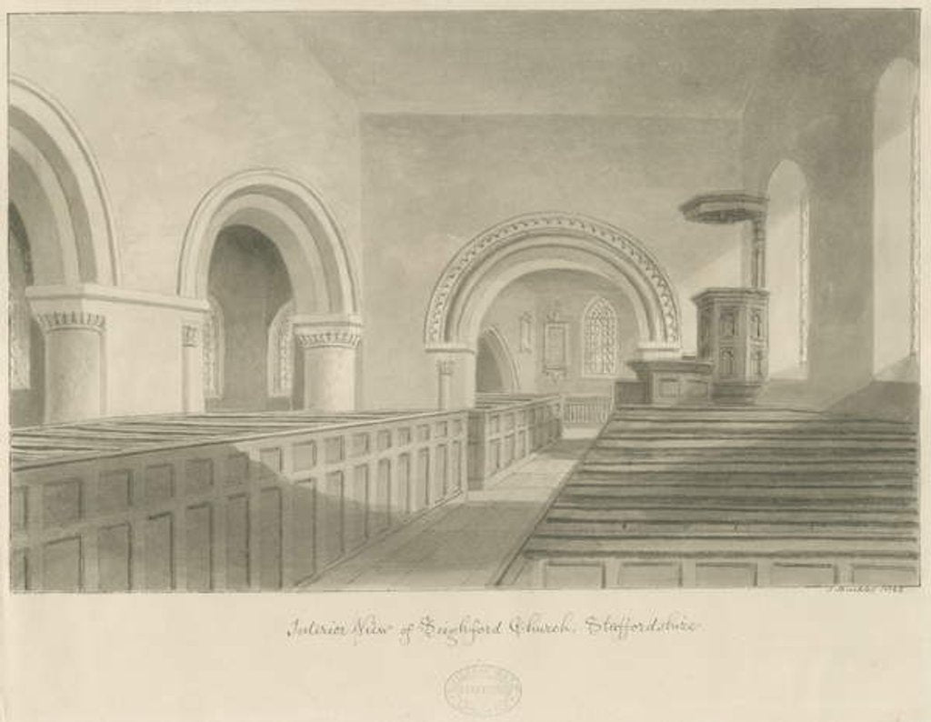 Detail of Interior of Seighford Church by John Buckler
