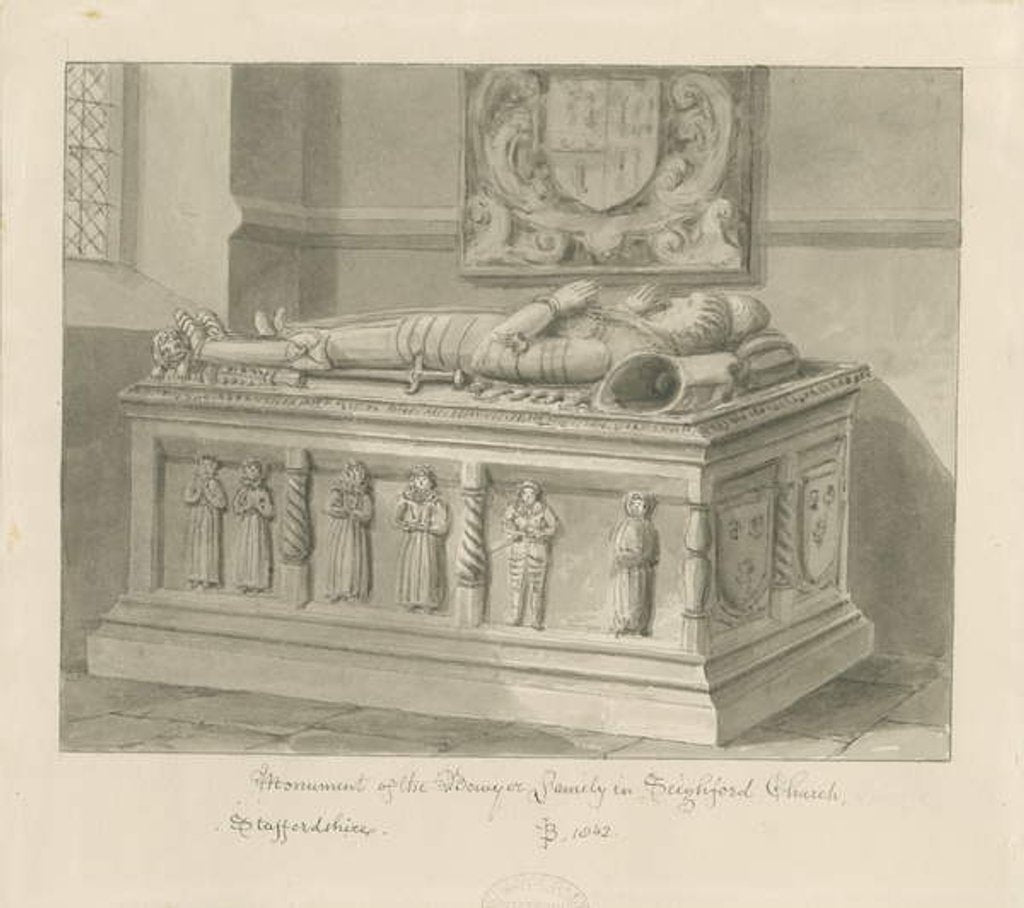 Detail of Seighford Church - Tomb of William and Mercy Bowyer by John Buckler