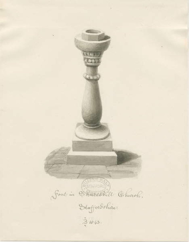 Detail of Font in Shareshill Church by John Buckler
