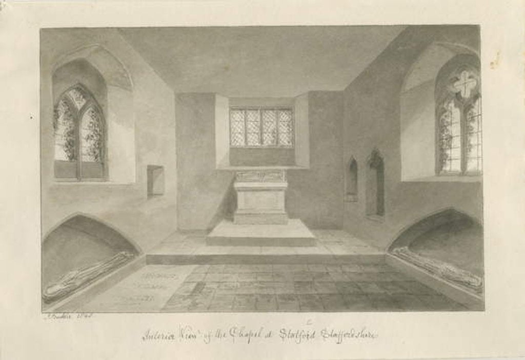 Detail of Interior of Statfold Chapel: sepia drawing, 1848 by John Buckler