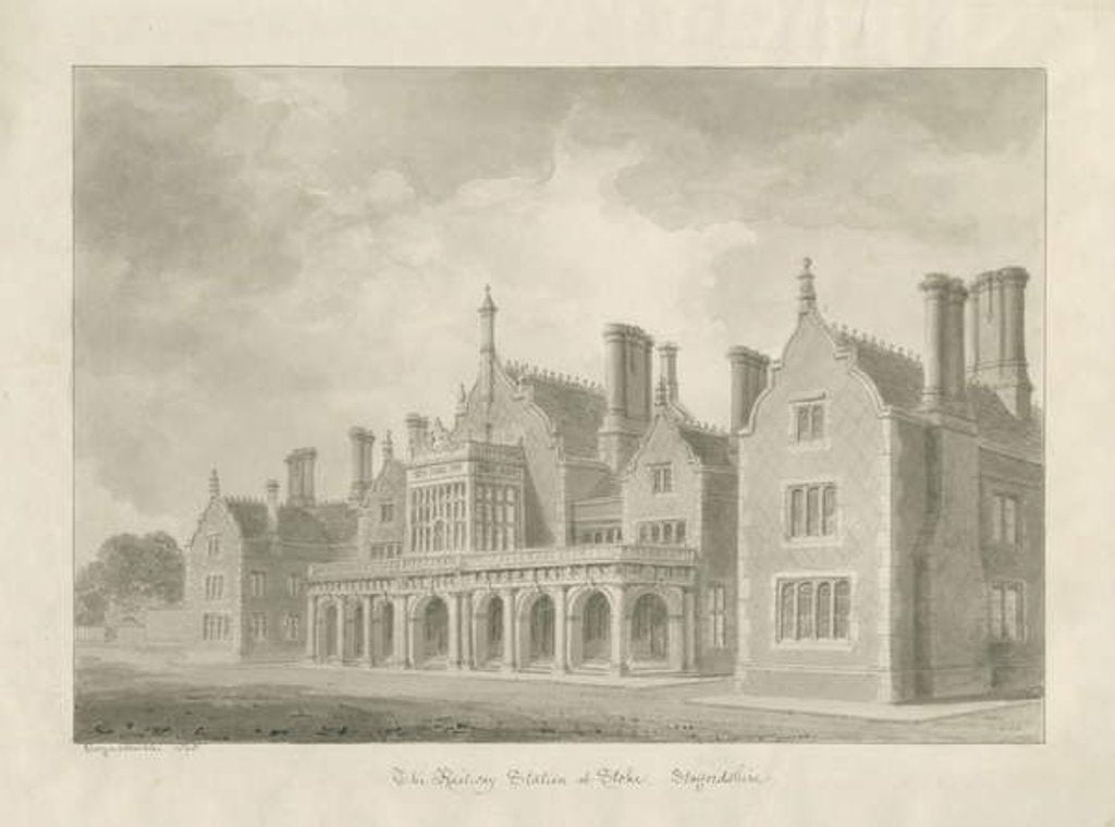 Detail of Stoke-upon-Trent - Railway Station: sepia drawing, 1848 by George Buckler