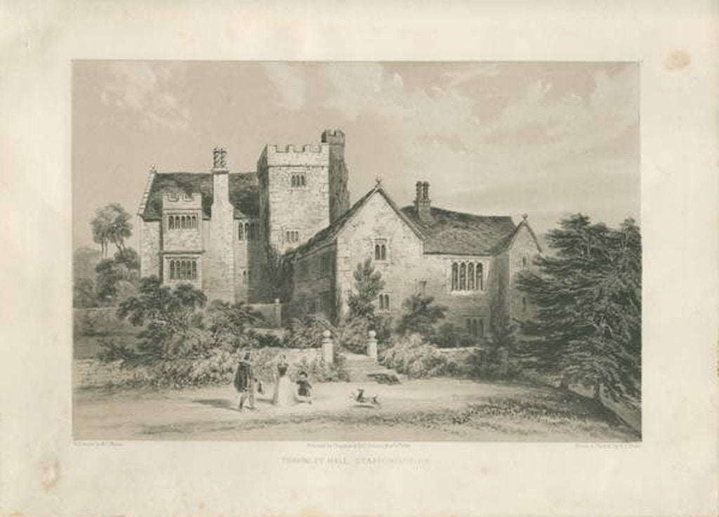 Detail of Throwley Hall: lithotint, nd [c 1845] by Henry Lark Pratt