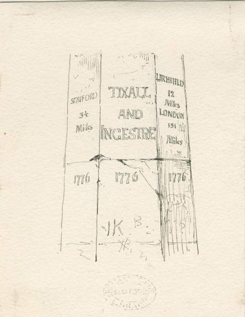Detail of Tixall - Stone Pillar showing Mileage by Thomas Peploe Wood