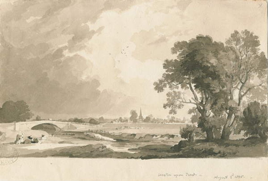 Detail of Weston-on-Trent - Distant View: sepia and pencil wash drawing, 2 Aug 1838 by Thomas Peploe Wood