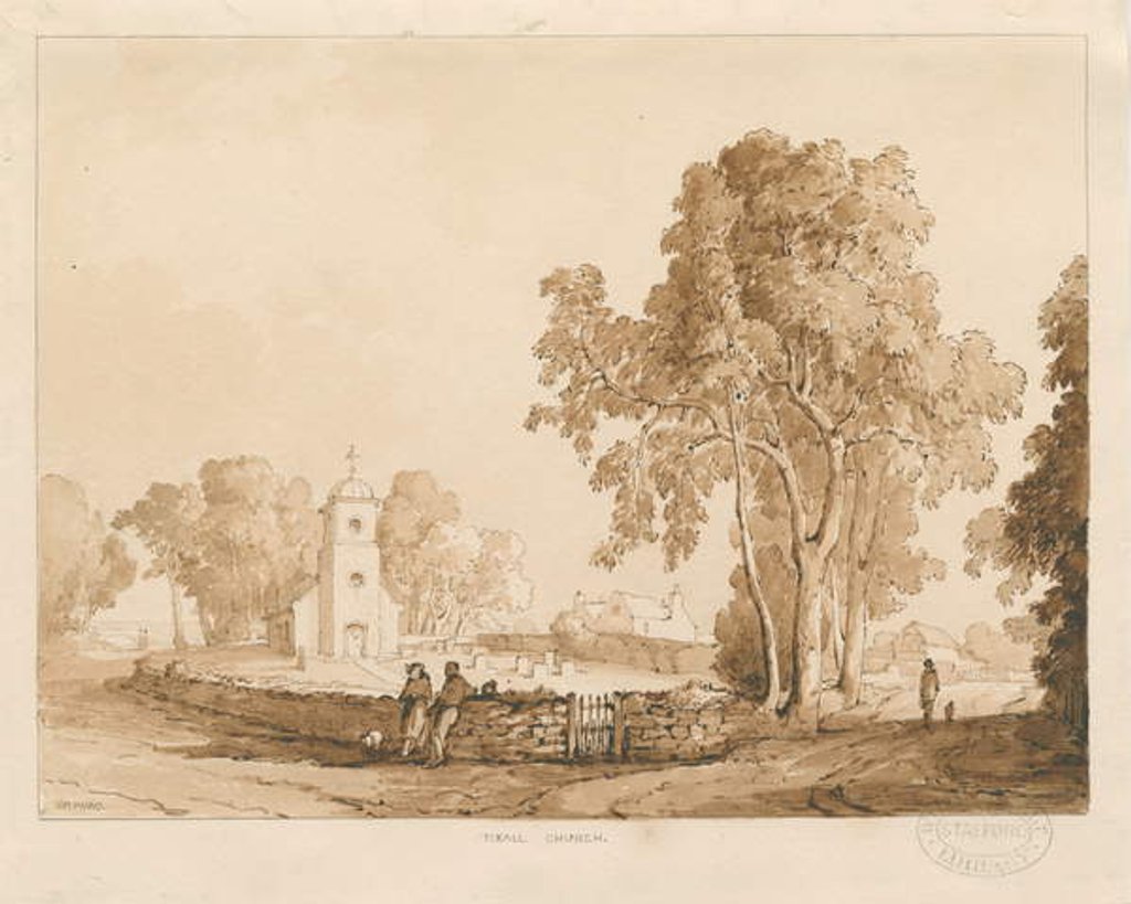 Detail of Tixall Church: red-sepia drawing, 1837 by Thomas Peploe Wood