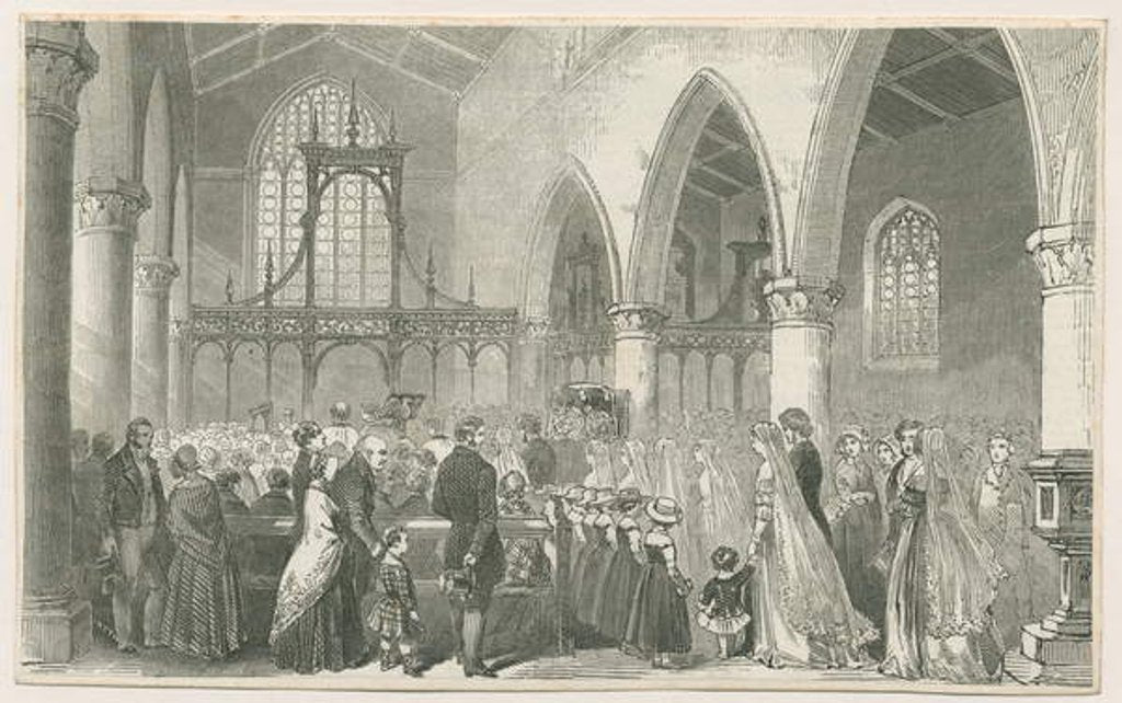 Detail of Interior of Trentham Church: woodcut engraving by School English