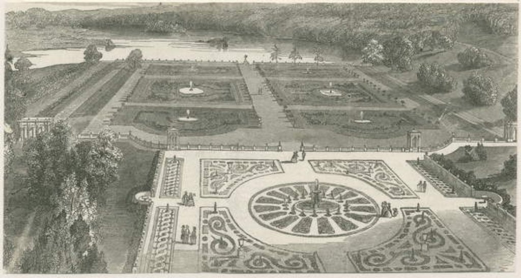 Detail of Trentham Gardens: woodcut engraving by School English