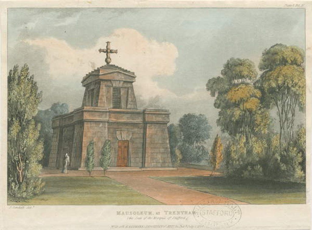 Detail of Trentham - The Mausoleum: coloured lithograph, nd [c 1824] by John Gendall
