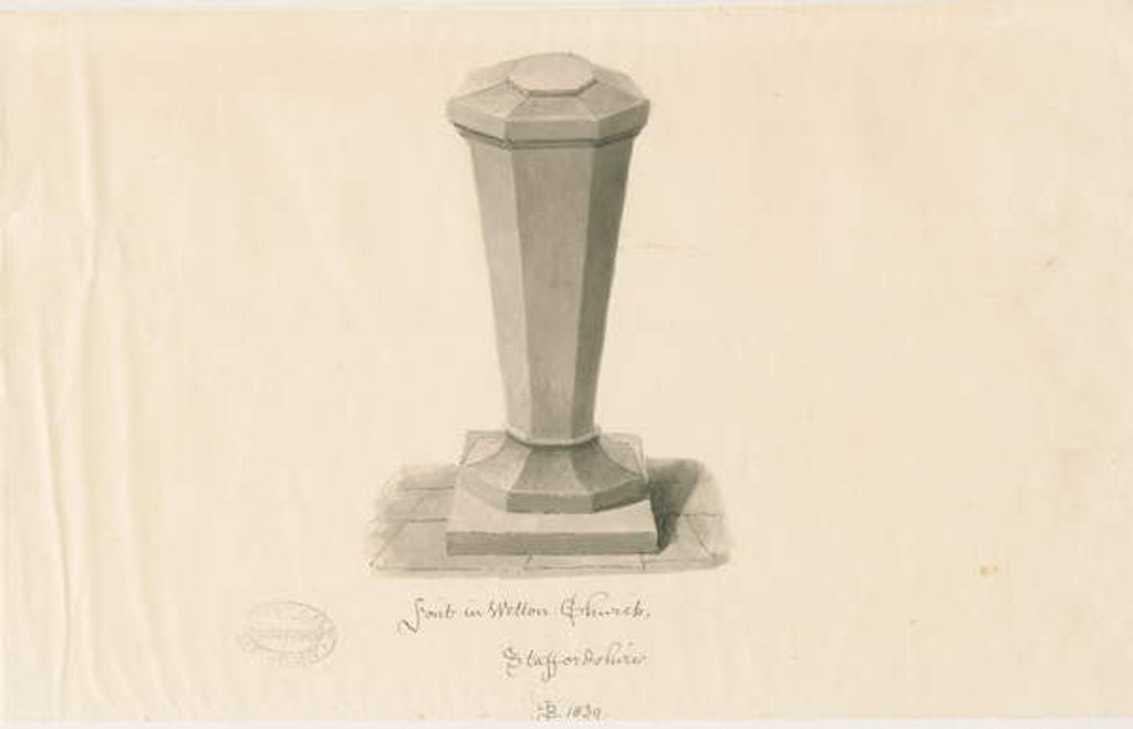 Detail of Font in Wetton Church by John Buckler