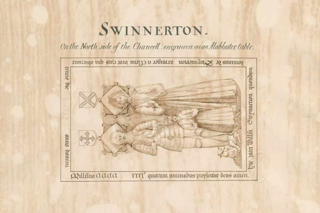 Detail of Swynnerton Church - Monument to William Swynnerton: pen and ink drawing by John Robert Fernyhough