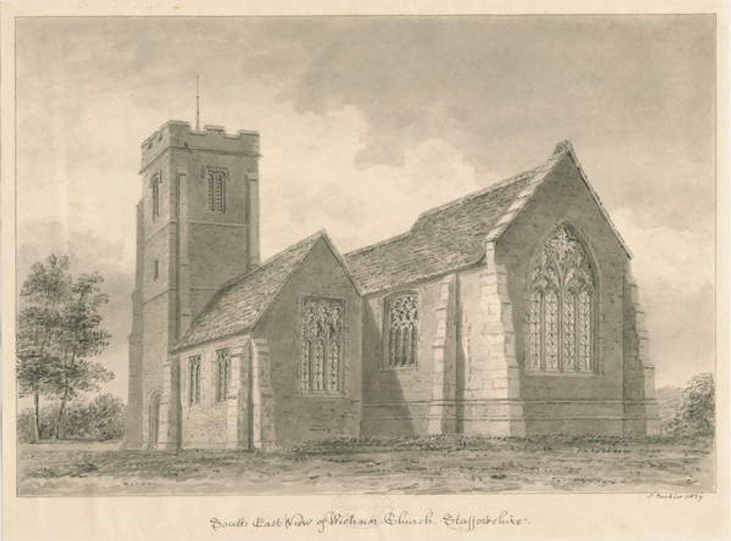 Detail of Wichnor Church: sepia drawing, 1839 by John Buckler