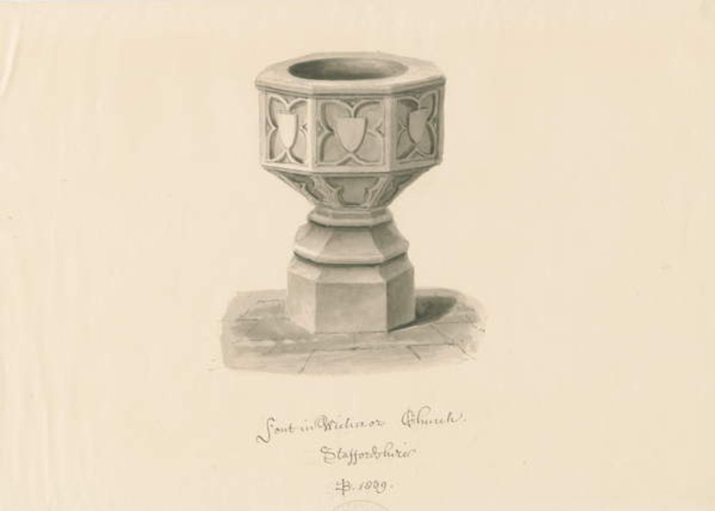 Detail of Font in Wichnor Church by John Buckler
