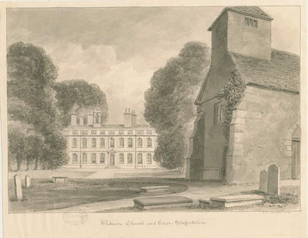 Detail of Whitmore Church and House by John Chessell Buckler