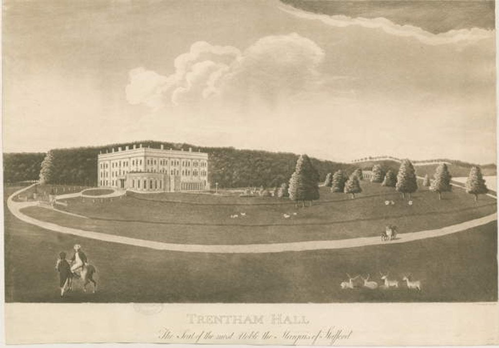Detail of Trentham Hall: aquatint engraving by School English